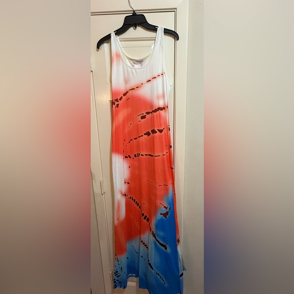 Red and White Tie-Dye Maxi Dress
